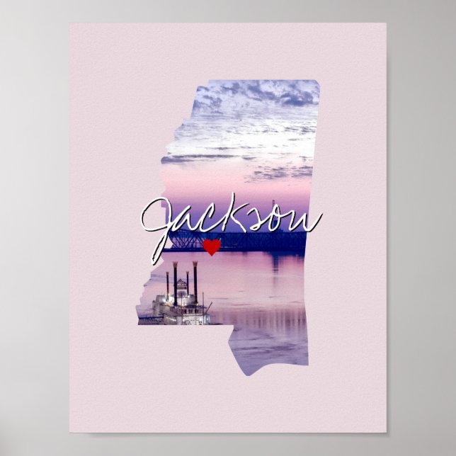 Póster Imagen estatal de Mississippi y nombre de la ciuda (Frente)