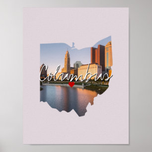 Póster Imagen estatal de Ohio y nombre del pueblo
