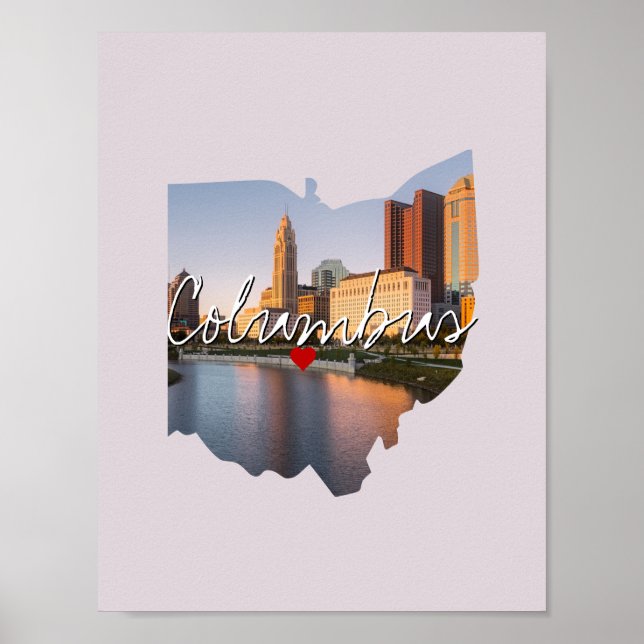Póster Imagen estatal de Ohio y nombre del pueblo (Frente)
