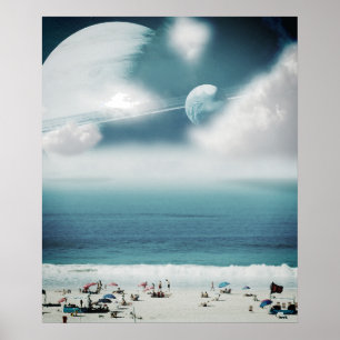 Póster Imagen fotográfica surrealista de playa galáctica