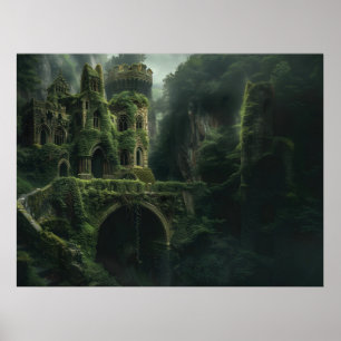Póster Imagen mística de un castillo cubierto de musgo