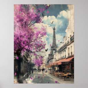 Póster Imagen romántica de PAris con la torre Eiffel