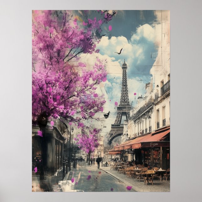 Póster Imagen romántica de PAris con la torre Eiffel (Frente)