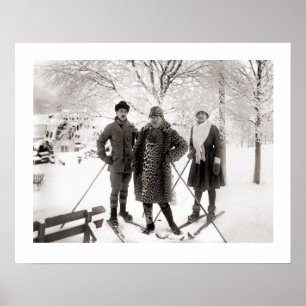 Póster Imagen vintage de esquí, Moda en el sitio