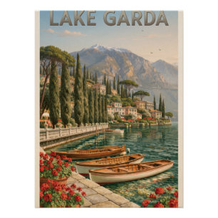 Póster Imagen vintage de viaje del lago de Garda en Itali