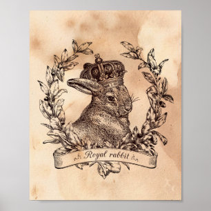 Póster Imagen vintage Papel manchado de té del conejo rea