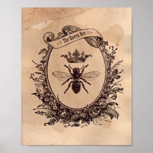 Póster Imagen vintage Queen Bee Honeybee Tea StainPaper