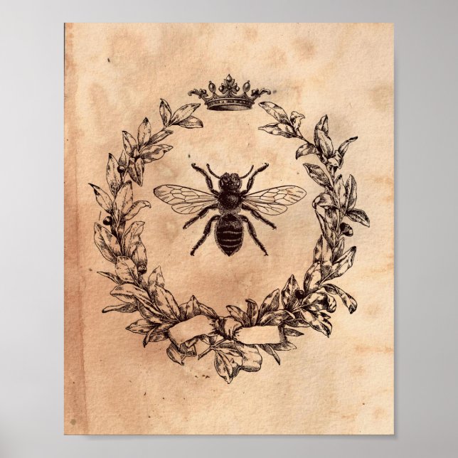 Póster Imagen vintage Queen Bee Honeybee Tea StainPaper (Frente)