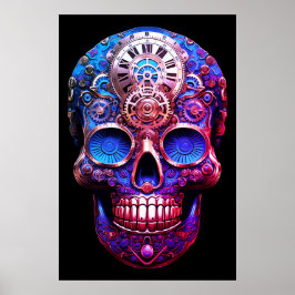 Póster Imágenes de Calavera de Azúcar Azules y Negras en