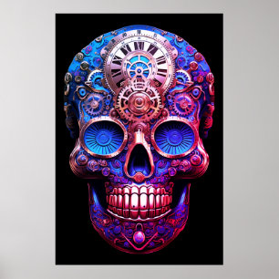 Póster Imágenes de Calavera de Azúcar Azules y Negras en
