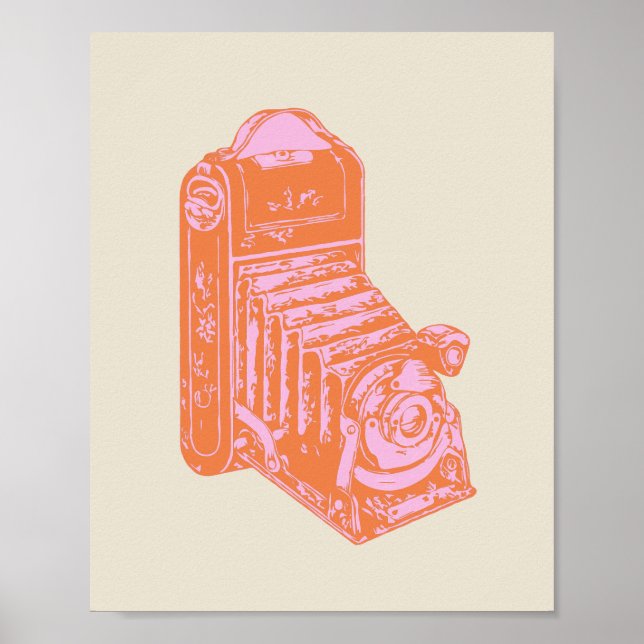 Póster Imágenes de cámara de época en Naranja y rosa (Frente)