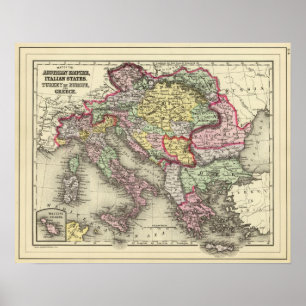 Póster Imperio austríaco, Italia, Turquía en Europa,