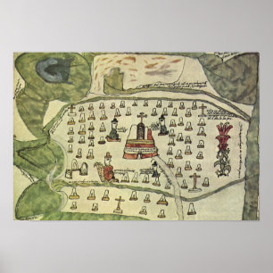 Póster Imperio Azteca de Moctezuma, Mapa Antiguo del Mund