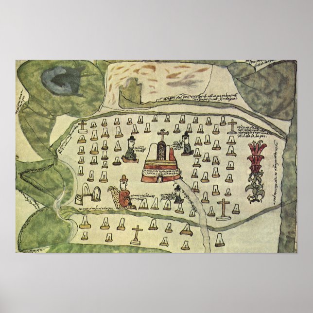 Póster Imperio Azteca de Moctezuma, Mapa Antiguo del Mund (Frente)