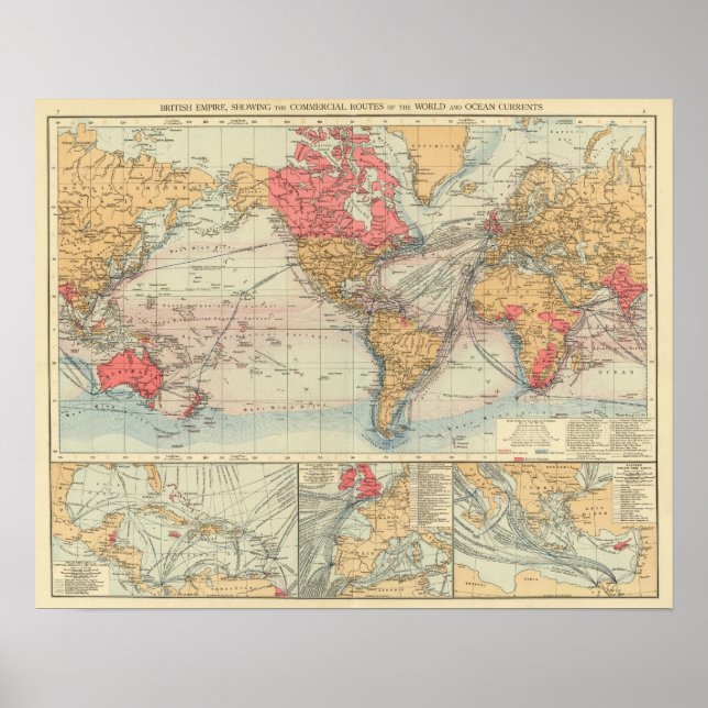 Póster Imperio británico, rutas, corrientes (Frente)