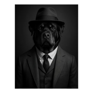 Póster Imposing Rottweiler in Fedora and Suit