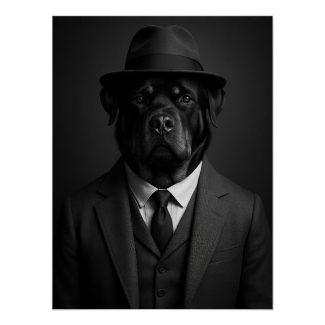 Póster Imposing Rottweiler in Fedora and Suit (Anverso)