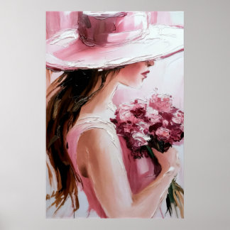 Póster Impr,Romántica Mujer con Flores – Suave Rosa