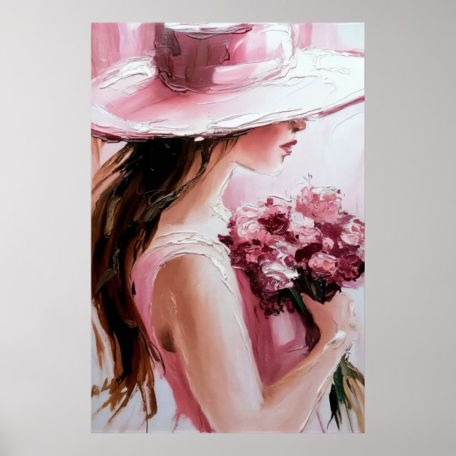 Póster Impr,Romántica Mujer con Flores – Suave Rosa (Frente)