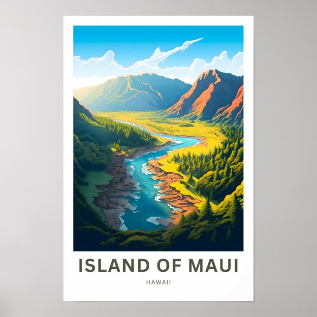 Póster Imprenta de viajes por la isla de Maui Hawaii (Frente)