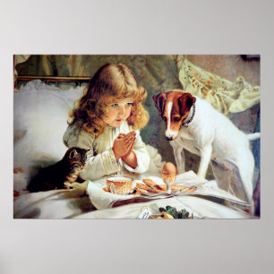 Póster Impresión: Desayuno en cama: Chica, Fox Terrier &