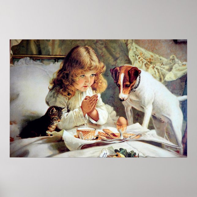 Póster Impresión: Desayuno en cama: Chica, Fox Terrier &  (Frente)