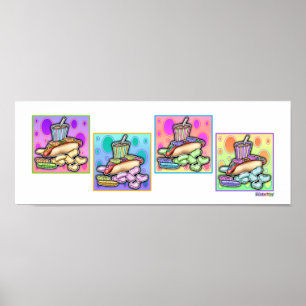 Poster, impresión - Pop Art Hot Dog con Chips y D