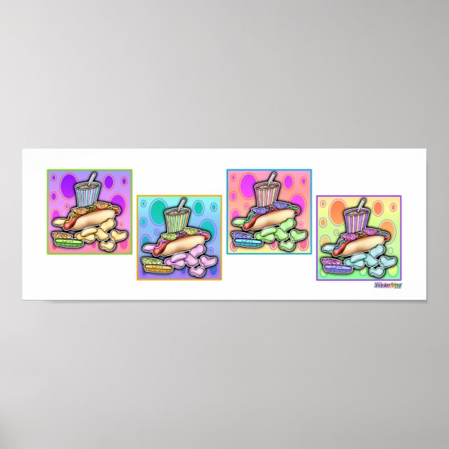 Poster, impresión - Pop Art Hot Dog con Chips y D (Frente)