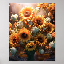 Impresionante acuarela Art Floral Sunflowers Bouqu