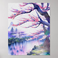 Impresionante acuarela Sakura Cherry Blossom Pintu