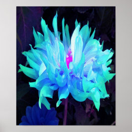 Póster Impresionante Aqua Cactus Azul y Verde Dahlia