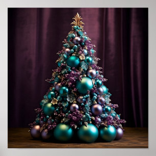 Póster Impresionante árbol de Navidad Verde azulado y púr