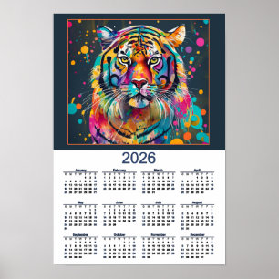 Póster Impresionante Calendario 2026 del Tigre en Acuarel