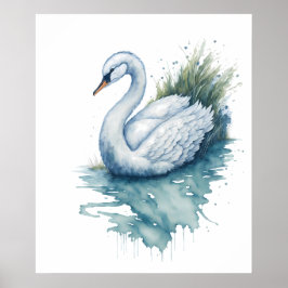 Póster impresionante cisne acuático en un tranquilo lago
