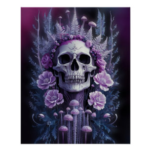 Póster Impresionante cráneo gótico sobre ciruela, Macabra
