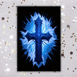 Póster Impresionante cruz azul cristiana en negro |