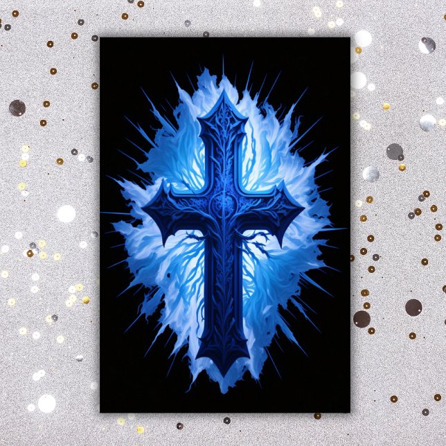 Póster Impresionante cruz azul cristiana en negro | (Subido por el creador)