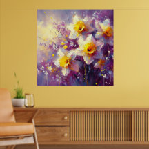 Impresionante Daffodil Floral Purple Yellow Art