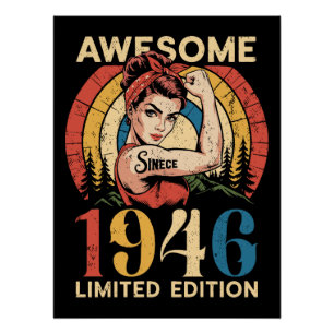 Póster Impresionante Desde 1946 Retro Cumpleaños 80 Mujer