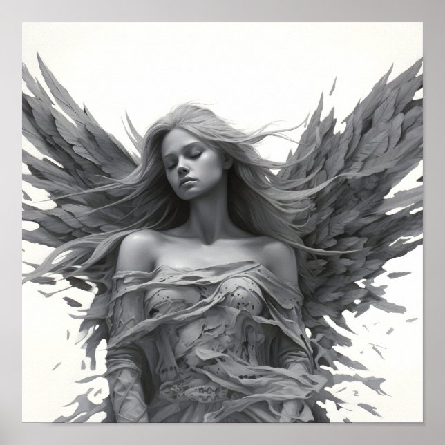Póster impresionante dibujo de ángulos de dormir en blanc (Frente)