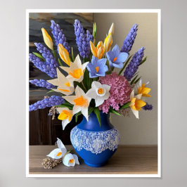 Póster Impresionante Disposición Floral de la Vasa Azul D