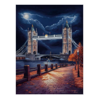 Póster Impresionante escena nocturna londinense con torre