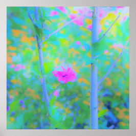 Póster Impresionante paisaje azul con flor rosa
