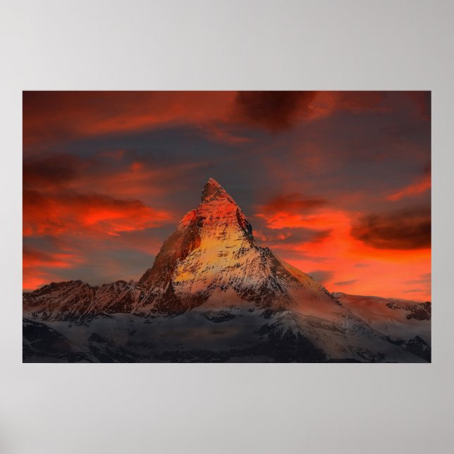 Póster Impresionante paisaje de cielos rojos de matterhor (Frente)