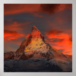 Póster Impresionante paisaje de cielos rojos de matterhor