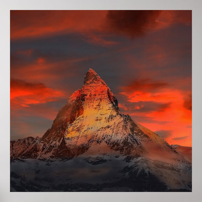 Póster Impresionante paisaje de cielos rojos de matterhor (Frente)