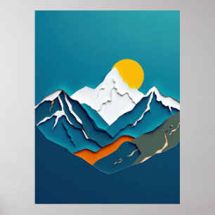 Póster Impresionante paisaje montañoso de papel cortado c