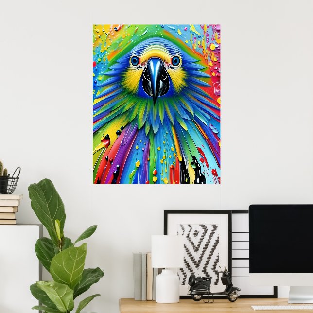Póster Impresionante papelera colorida Paint Parrot (Oficina en casa)