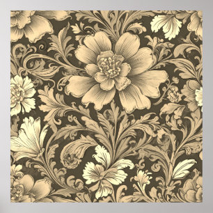 Póster Impresionante patrón floral sepia vintage
