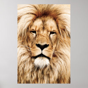 Póster Impresionante pintura al óleo digital de un león a